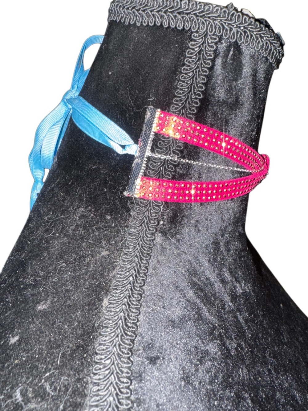 Pink Studded Faux Leather & Silver Chain & Baby-Blue Ribbon Tie Choker Necklace